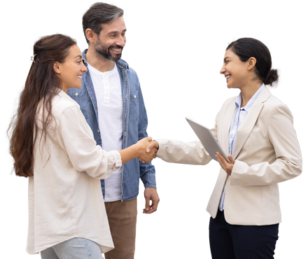 A couple shaking hands with an advisor