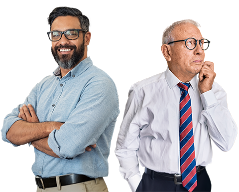A confident advisor standing next to a confused advisor